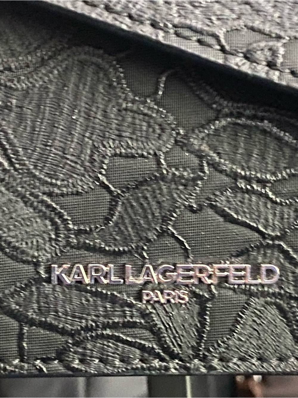 Karl Lagerfeld Paris Chantelle Crossbody - Black Floral Embossed Lace Bag - Picture 2 of 16